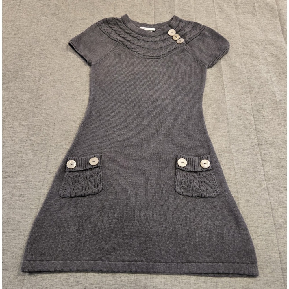 Bonnie Jean Girl's Sweater Dress w/ Cable Knit Details Short Sleeve Gray Size 12